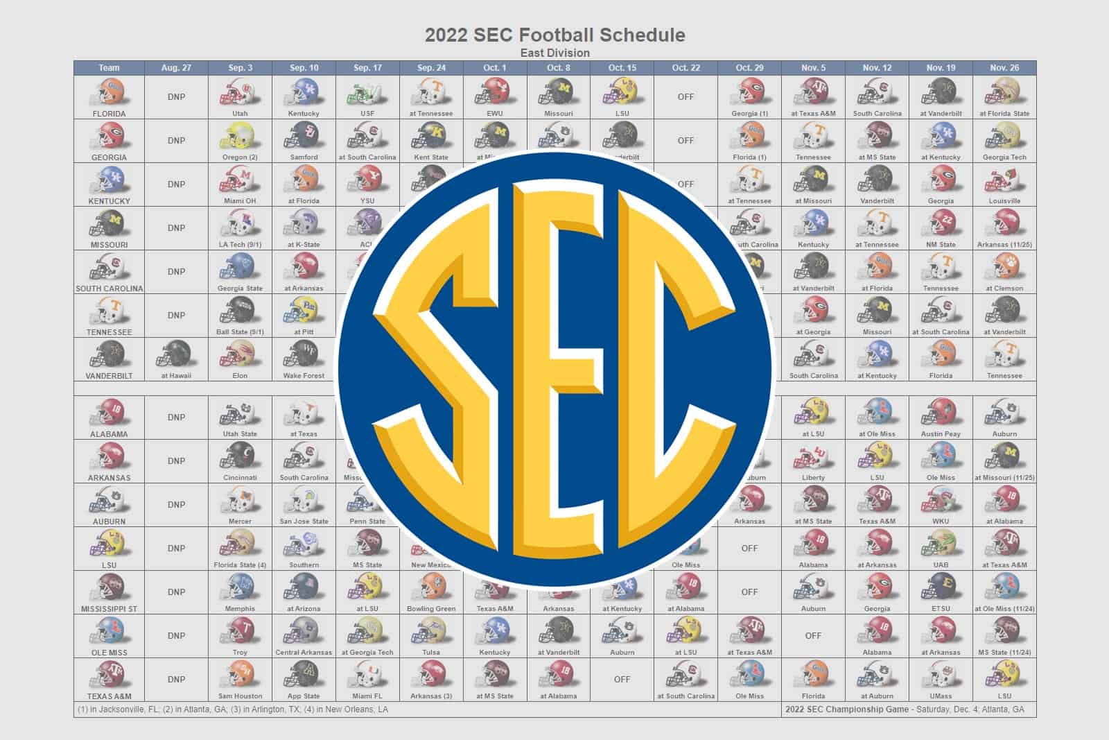 2022 SEC Football Helmet Schedule